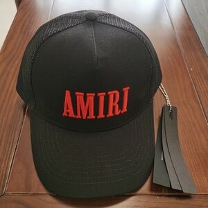 AMIRI Black Hat with Vibrant Red Embroidery